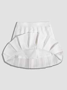 青少年女孩两件套，包括白色和紫色百褶迷你裙，校园风格