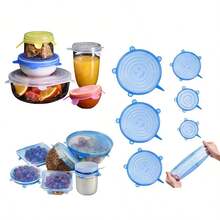 12PCS Flexible Silicone Bowl Covers, ElasticFood Storage Lids, Reusable, Dishwasher Airtight Leakproof For Fresh Food Storage, Multi-Size Fits Most Bowls, Kitchen & Dining Essentials, Home Cooks - 藍色&白色 - 查看 7