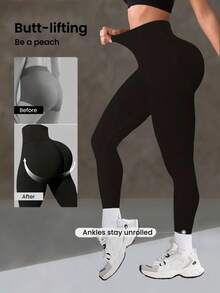 Women High Waist Long Workout Leggings, Summer Sports Casual Pants, Cinched Waist Lifting Yoga Trousers, Firm Abdominal Control Base Layer Pants Tights - Black - View 5