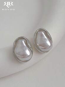 1 对不对称几何简约甜美个性化女士仿珍珠耳钉，适合日常佩戴 - 幾何珍珠 - 查看 2