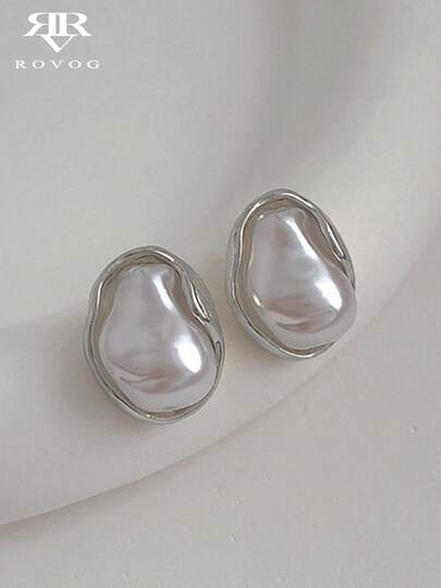 1 对不对称几何简约甜美个性化女士仿珍珠耳钉，适合日常佩戴