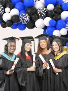 115 pièces Ensemble de guirlande et arche de ballons bleu royal, noir, argent et blanc - Convient pour la remise des diplômes, l'anniversaire, les fêtes à thème, la décoration de fête