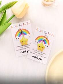 1pc/2pcs/5pcs Cute Smiling Face And Star Hugging Thank You Card Keychain, Suitable For Teachers, Friends, Birthdays, As Well As Thanksgiving, Back To School Occasions Car Accessories Goth Y2k