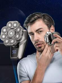 Electric Shaver, Suitable For Haircuts, Ultimate Men's Cordless Rechargeable Bald Shaver With Rotating Blades, Hair Clipper, Nose Hair Trimmer, Comb, Massager, Nine-Blade Electric Shaver. - Multicolor - View 2