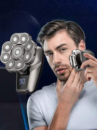 Electric Shaver, Suitable For Haircuts, Ultimate Men's Cordless Rechargeable Bald Shaver With Rotating Blades, Hair Clipper, Nose Hair Trimmer, Comb, Massager, Nine-Blade Electric Shaver.