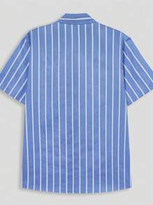 Chemise à manches courtes de style vacances, décontractée et , à rayures bleues et blanches, respirante, pour hommes, printemps/été