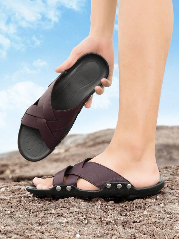 Summer Fashion Cross Strap Slip-On Sandals, Cool Breathable Travel Holiday Beach Shoes, Classic Retro Outdoor Commute Casual Walking Slippers