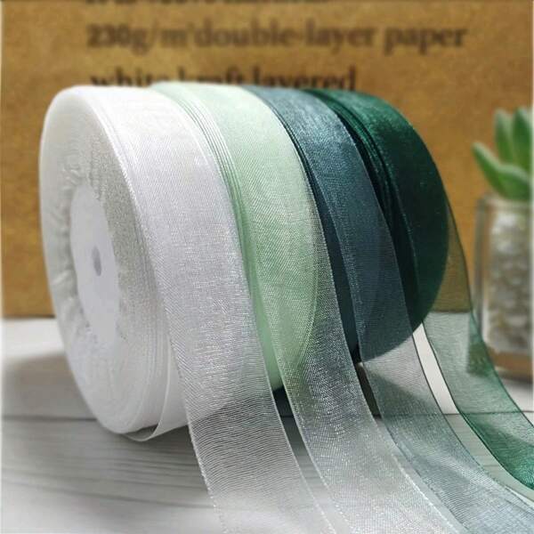 1pc 2cm Wide/45m Long Transparent Ribbon, Chiffon Transparent Hard Satin Transparent Ribbon, Suitable For Gift Packaging, Bouquets, Bows, Party Hair Accessories, Invitation Decorations, Etc., Very Suitable For Weddings, Christmas, Birthdays, And Parties