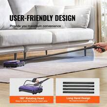 Carpet Sweeper, 6.7 In Sweeping Paths, Floor Sweeper Manual Non Electric, 300 Ml Dustbin Capacity With Comb For Home Office Rugs Hardwood Surfaces Wood Floors Laminate, Cleans Dust Pet Hair - 紫色 - 查看 4