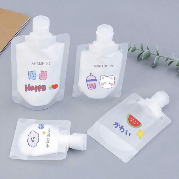 30ml/50ml/100ml Refillable Squeeze Bottles, Portable For Travel & Commute, With Text Labels & Cartoon Stickers