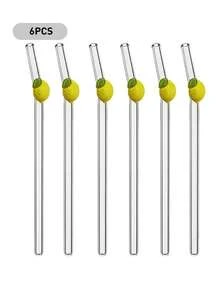 4Pcs Reusable Glass Straws With Summer Lemon Decoration, Bachelorette Bridal Party Decor, Fresh Atmosphere, Drinking Straws Set + Cleaning Brush,Straws, For Hot & Cold Beverages, Cocktails, Coffee, Juice & Parties, Easy To Clean, Stylish Design - Style 1 - View 17