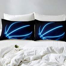 Sports Bed Sheets Neon Basketball Queen Size Sheet Sets 4pcs Teens Sports Theme Sheets Glowing Basketball Flat Sheet,Ball Gaming Fitted Sheet Soft,Black Blue - Multicolor - View 5