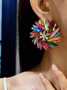 1 Cặp Hoa tai pha lê cổ điển thời trang Châu Âu và Mỹ cho phụ nữ - Bạc - Xem 6