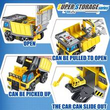 Construction Vehicles Track Set With Excavator, Dump Truck, Cement Truck, Wheel Loader & Rotating Crane, Car Carrier For Storage, STEM Building Toy For Kids Ages 3-12 (ASTM Certified) - Yellow - View 6