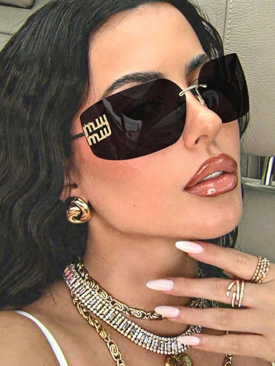 1副无框Y2K时尚眼镜 - 黑色 - 查看 1