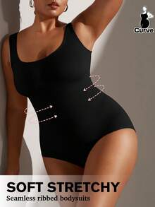 加大码 Curve 女士运动服瑜伽服无缝健身运动高支撑吸湿排汗锻炼透气户外加大码 Curve 女士无缝瑜伽紧身衣高弹力肩带健身女装 - 黑色 - 查看 7