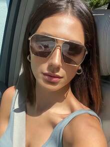 1 件复古不对称多边形金属框飞行员时尚眼镜，时尚高端女士眼镜