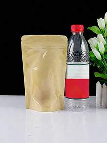 50个棕色牛皮纸袋正面透明拉链可重复使用密封袋自封袋适用于坚果、咖啡、茶、糖果、食品储存包装、厨房配件、厨房必需品、食品储存组织、厨房储存 - 棕色 - 查看 13