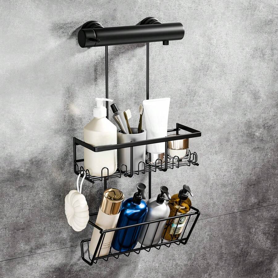 Shower Shelf For Hanging Shower Shelf Without Drilling - Black Shampoo Holder For Shower Shower Basket Bathroom Organizer, Shower Holder Shower Shelf Stainless Steel - 黑色 - 查看 1