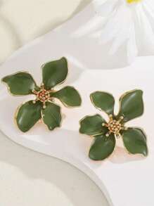 1 Pair Oil Drip Flower Stud Earrings, Elegant Women's Versatile Earrings For Vacation, Festivals