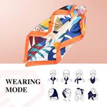 35 Inches Silk Head Scarf-Satin Hair Scarves Silk Bandana Scarf Headscarf For Women's Fashion Scarveshalloween - 彩色向日葵 - 橙色 - 查看 8