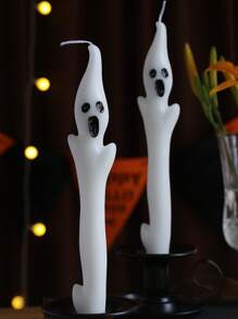 1pc Spooky White Ghost Candles - Long Elegant Taper Candles For Halloween Decor, Gothic Party, Horror Theme Wedding Home Decor Fall Decor Room Decor