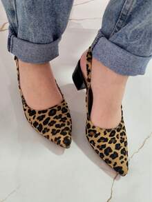 Elegant Block Heel Sandal With Pointed Toe And Open Back - Animal Print - View 2