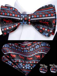 伴郎 3 件套（蝴蝶结 + 口袋巾 + 袖扣）- 圣诞复古佩斯利婚礼配饰套装，纹理胸花套装，新郎防皱礼物 - LDLH2125 - 查看 10