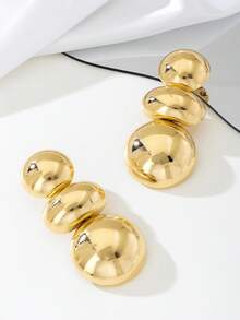 One Pair Of Fation Stud Earrings Clear Surface Chunky Jewelry - Gold - View 4