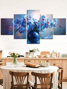 1/5 件，超大全景墙画带画框，蓝色花卉兰花油画画框艺术，蓝色花朵，春季花卉艺术，植物艺术，适用于卧室客厅、浴室、健身房、瑜伽馆装饰、家居装饰，可直接悬挂 - 藍色 - 查看 6