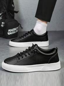 Zapatos de tabla de PU de color sólido para hombres Modelos dobles sin cordones / con cordones Zapatos casuales versátiles sencillos Uso diario para ir de compras Zapatos blancos pequeños - Negro - Ver 3