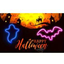 2pcs/Set Bat & Ghost Shaped Neon Sign LED Lights, USB Or Battery Operated, Creative Night Light Ideal For Halloween, Bedroom, Party, Bar, Living Room, Wall Decor