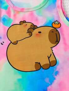 4pcs/Set Kids Capybara Print Round Neck Tank Top, Casual, Sporty, Outdoor Wear For 3-7 Years Old