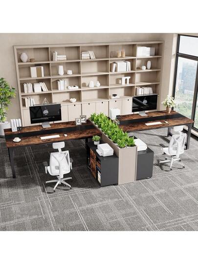 Tribesigns Desk, 160 80 Cm Large Computer Office Table, Study Room, Workstation Home Office, Moderne Vintage Bruin Zwart view 8