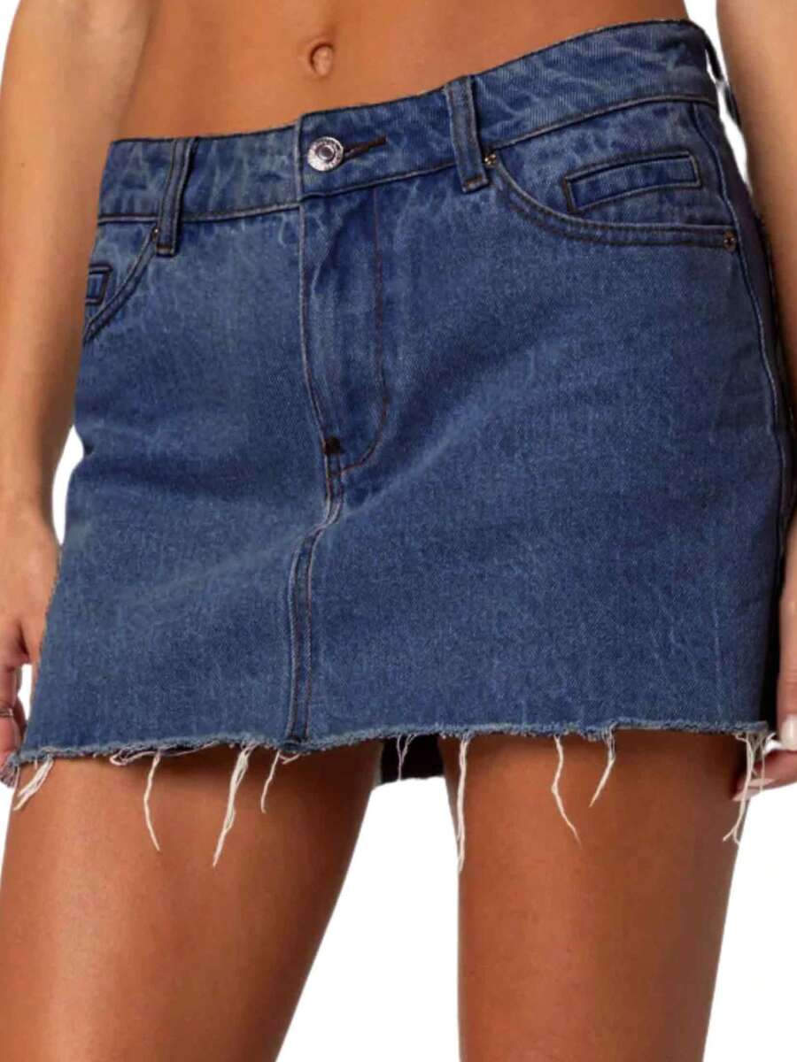 Denim Skirt Women Jean Stretch Casual Mini Skirts 2026 Summer Low Waist Short Dress - Màu xanh lam - Xem 1