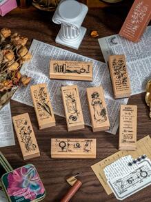 1pc Fine Pattern Brown Wooden Stamp, Small Fresh Flower Plant Pattern Creative Design Wooden Stamp For Notebook Scrapbook Decoration Greeting Card Decoration, Gift For Friends School Supplies,Back To School