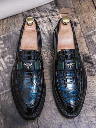 Men's British Style Casual Shoes With Print Decorative, Party Formal Dress Shoes, Office Shoes For Men