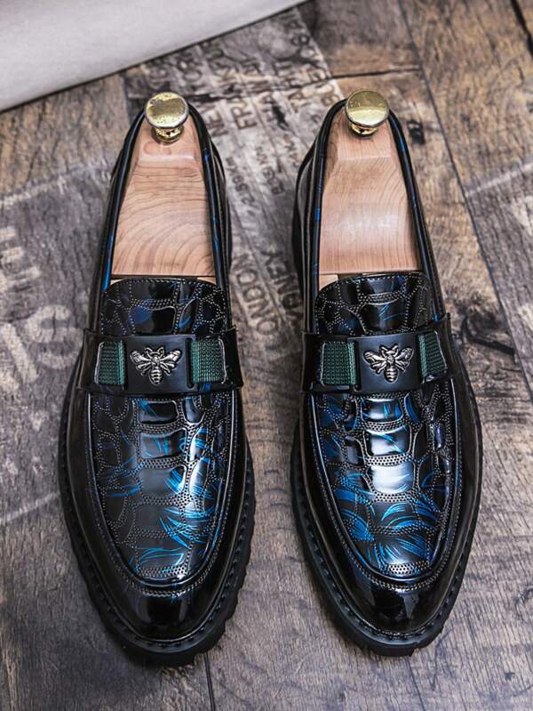 Scarpe casual alla moda stile britannico da uomo con decorazioni a stampa, scarpe eleganti da festa e da cerimonia, scarpe da ufficio per uomo