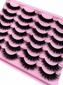 New 14pairs Lashes 3D Mink Eyelashes Thick 8D Fluffy Soft Eyelash Extension Natural False Eyelashes Halloween Cosplay Manga Cat False Lashes Makeup Mink Eye Lashes - 黑色 - 查看 2