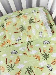 Laura Baby 2-Piece Sheet Set For American Standard Crib Or Mini Crib 100% Cotton - 綠色野生動物園 - 查看 1