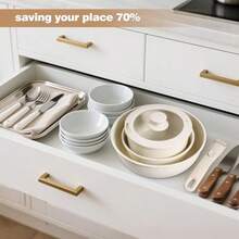 6 PCs Pots And Pans Set Non Stick Nonstick Kitchen Cookware Set 2 Detachable Removable Handles Induction RV Kitchen Set Oven Safe Cream White - 白色 - 查看 4