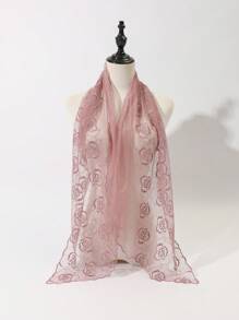 1 Stück Damen einfarbiger Schal mit Rosen-Spitze-Stickerei, Mode Seidentuch für Frühling/Sommer/Herbst, eleganter Schalkragen Sonnenschutz Kopftuch