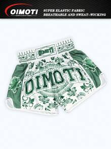 OIMOTI Black & White Graphic Loose Fit Boxing Pants, Men's Kickboxing, Running, Fitness, MMA Fighting Elastic Workout Trousers
