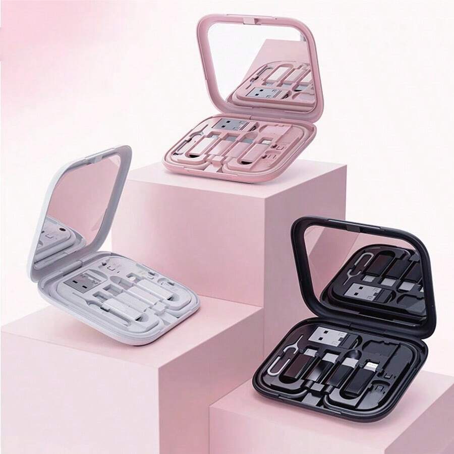 FCV 60W 多充电线适配器套件带镜子，USB C 转 Micro USB/Lightning/USB A 线转换器适配器套件可用作手机支架 - 彩色 - 查看 1