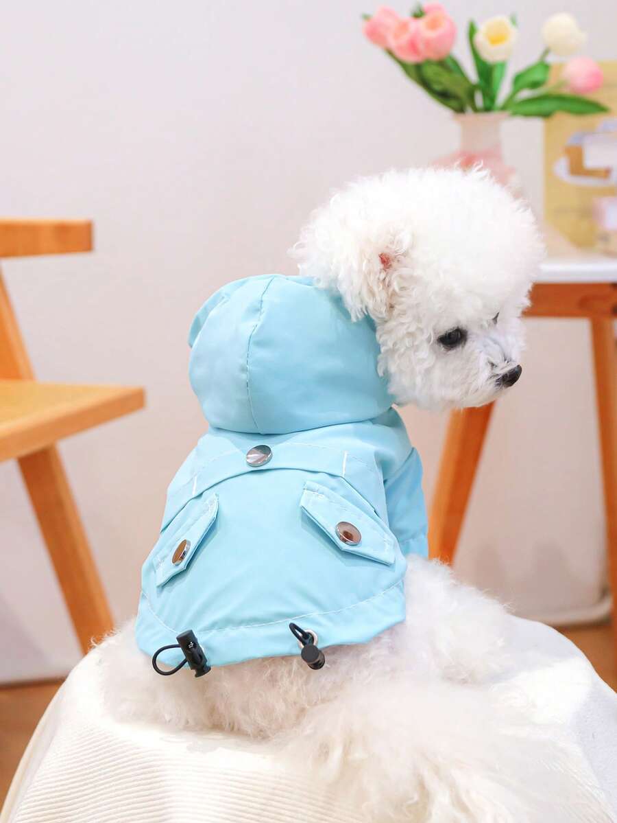 1pc Pet Raincoat With Hoodie, Transparent Sky Blue