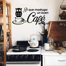1pc Spanish Coffee Owl Wake Up Wall Stickers Decals,Kitchen, Cafe Bar, Pub Inspirational Quote ,Office Home Decor - Multicolor - View 11