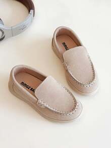 尖头儿童鞋，新款春秋季软底一脚蹬乐福鞋，适合幼儿女孩、男孩休闲婴儿/宝宝/儿童/学生平底鞋 - 卡其色 - 查看 2