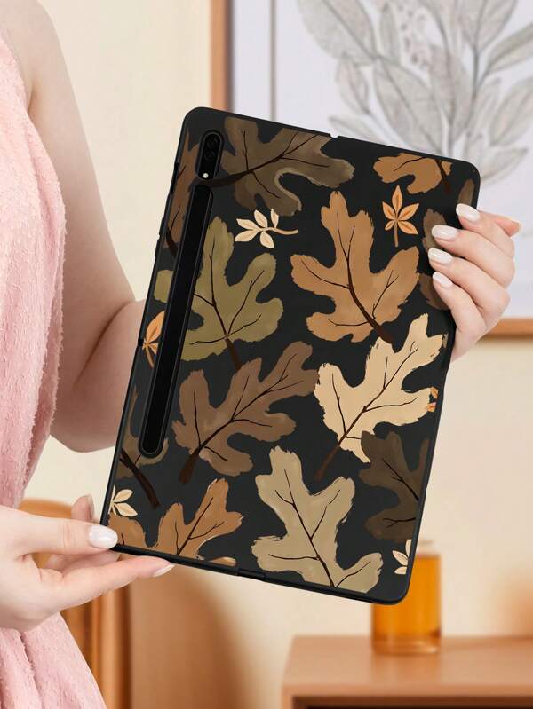 A Minimalist And Stylish Black Tablet Case With A Leaf Motif, IPad 10th Generation Tablet Case, Compatible With Apple IPad Air 2, IPad Air, 7th Generation IPad, IPad Air 4/5, IPad Pro 11 2022, IPad 10th Generation, Galaxy Tab S7/S8, A9, Etc., Shockproof, Cute And Romantic Gifts
