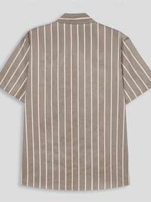 Men's Casual Striped Short Sleeve Breathable Shirt, Fashionable And Simple, Suitable For Spring/Summer Vacation - Grey - View 4