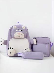 Conjunto de 3 piezas para el regreso a la escuela: nueva mochila de nailon con diseño de dibujos animados lindos, bolso mensajero y estuche para lápices. Puede llevarse en un hombro, con cierre de cremallera suave, personalidad única y de moda, adecuado para uso diario, vacaciones, compras y actividades al aire libre, versátil.